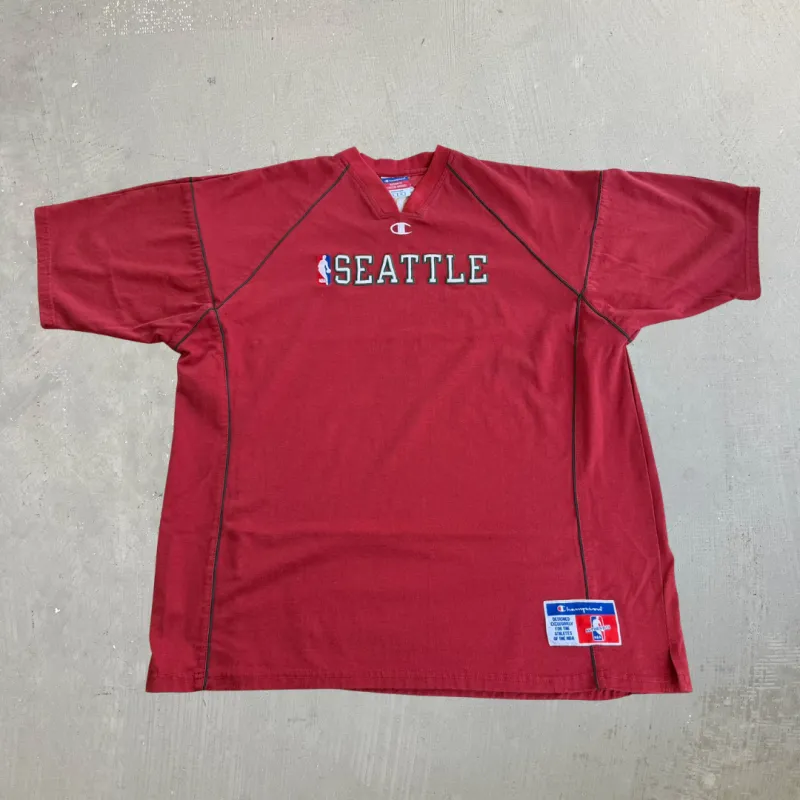 J- Vintage Seattle Supersonics NBA Champions Embroidered Text Tee - L (fits XL) made by HG Vintage