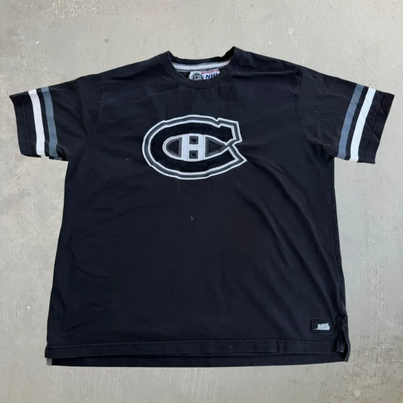 J- Vintage Montreal Canadiens NHL Embroidered Blacked Out Logo Graphic Tee - XL made by HG Vintage