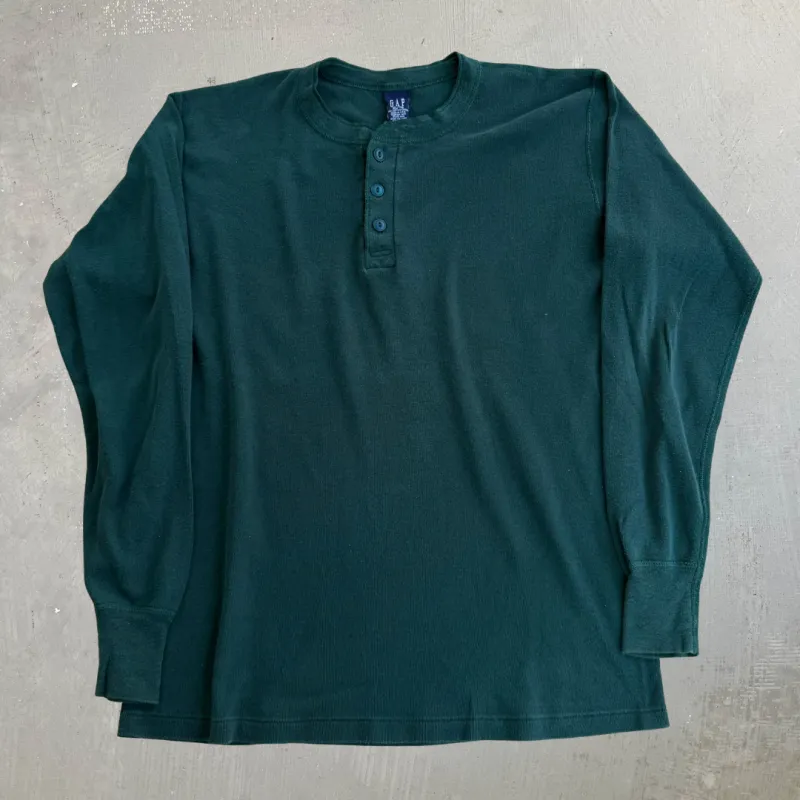 J- Vintage Gap Made In USA Dark Green Thermal Henley Long Sleeve Undershirt - XL made by HG Vintage