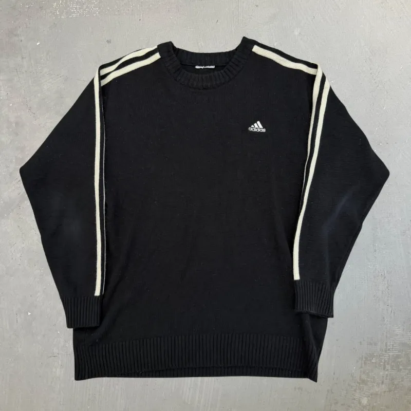 J- Vintage Adidas Embroidered Logo Black Knit Sweater - M made by HG Vintage
