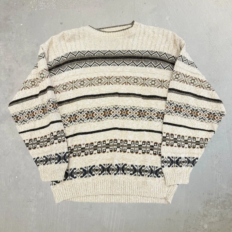 J- Vintage St Johns Bay Beige Patterned Knit Sweater - M made by HG Vintage