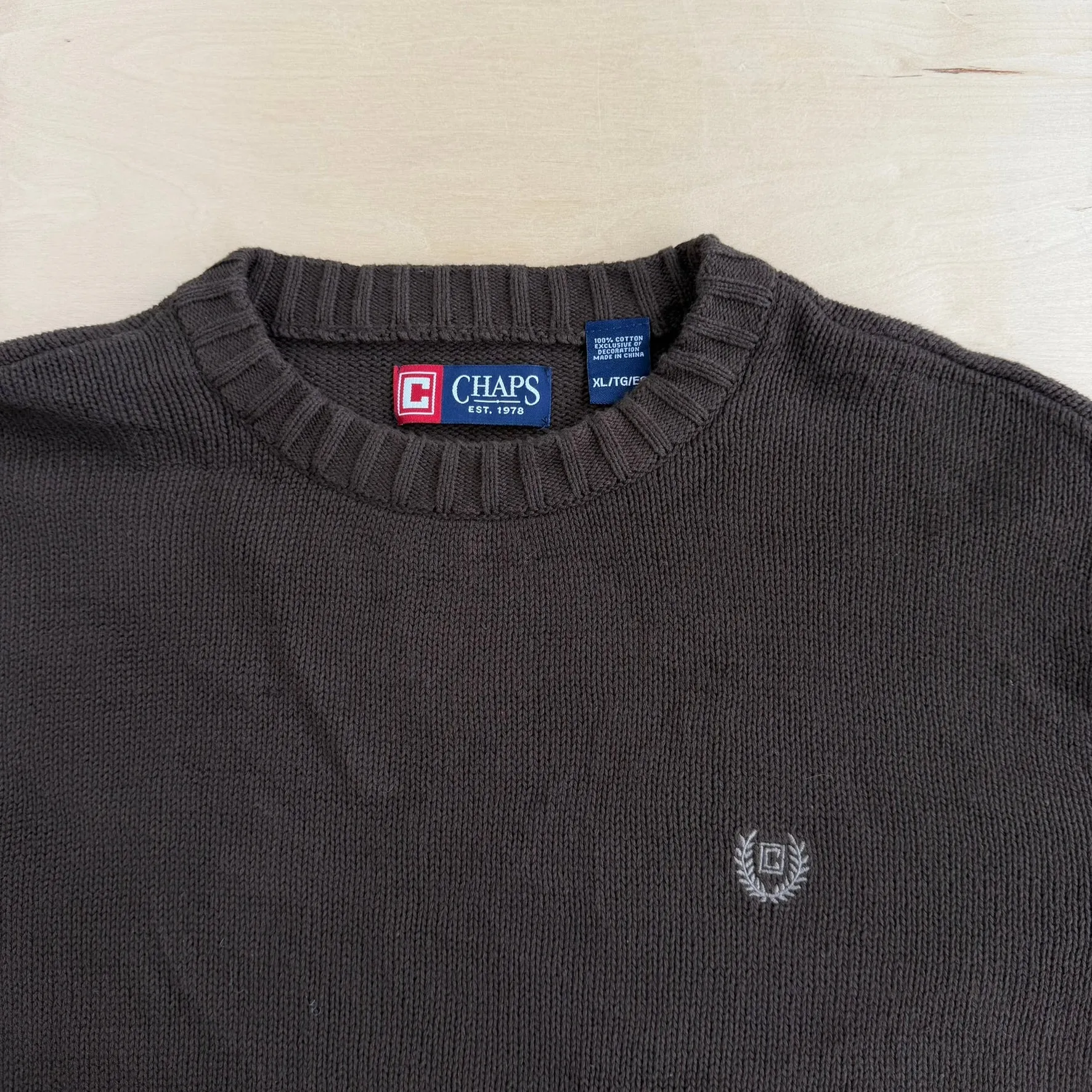 J- Vintage Chaps RL Embroidered Logo Chocolate Brown Knit Sweater - XL sold by HG Vintage product image thumbnail 2