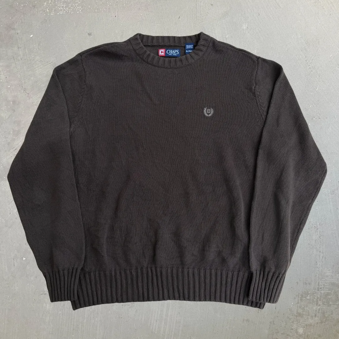J- Vintage Chaps RL Embroidered Logo Chocolate Brown Knit Sweater - XL sold by HG Vintage