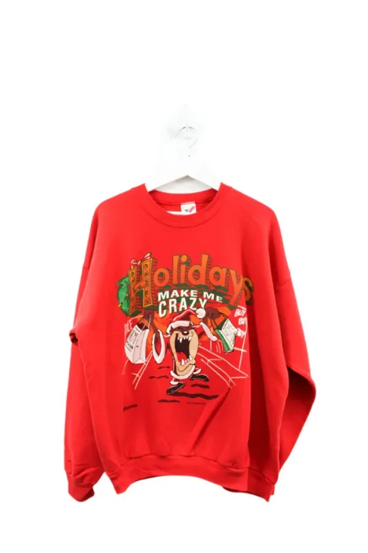 Z- Vintage 1992 Tazmanian Devil Santa Claus Christmas Looney Tunes Crewneck sold by HG Vintage
