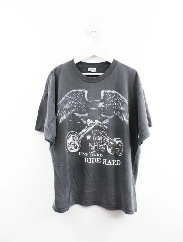 Live Hard Ride Hard Eagle & Motorcycle Tee sold by HG Vintage