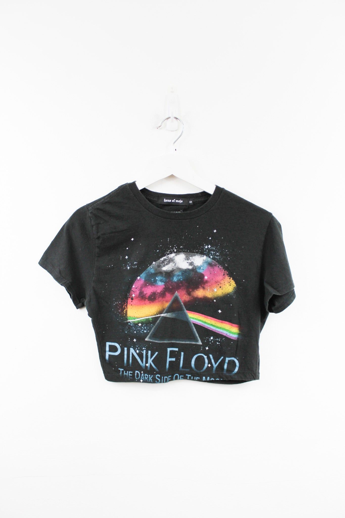 Haus Of Mojo Vintage Reworked Pink Floyd Moon And Prism Design Crop Baby Tee sold by HG Vintage