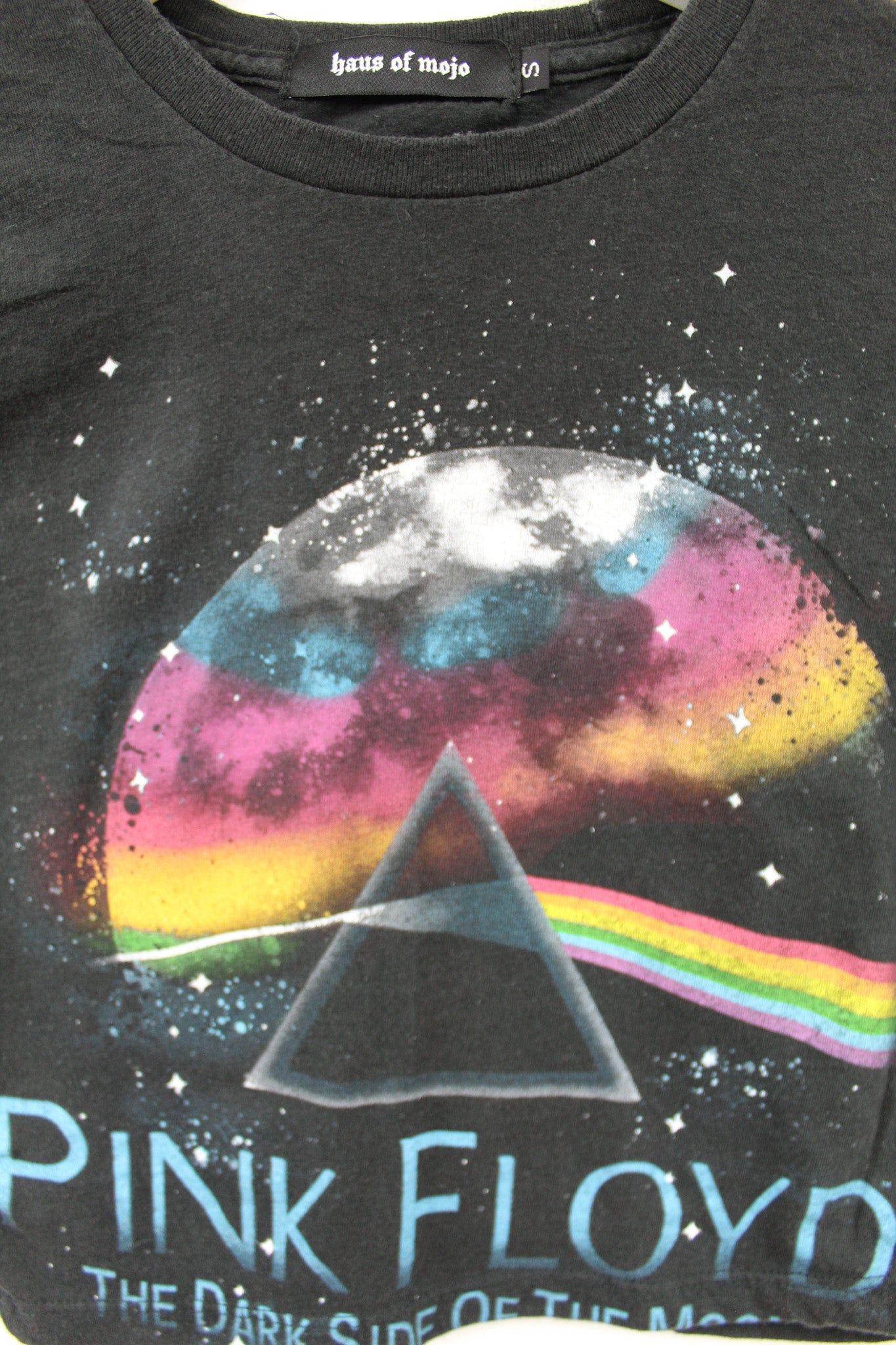 Haus Of Mojo Vintage Reworked Pink Floyd Moon And Prism Design Crop Baby Tee sold by HG Vintage product image thumbnail 2