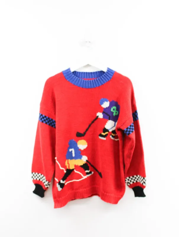 Vintage Hockey Players & Skates Knit Sweater sold by HG Vintage