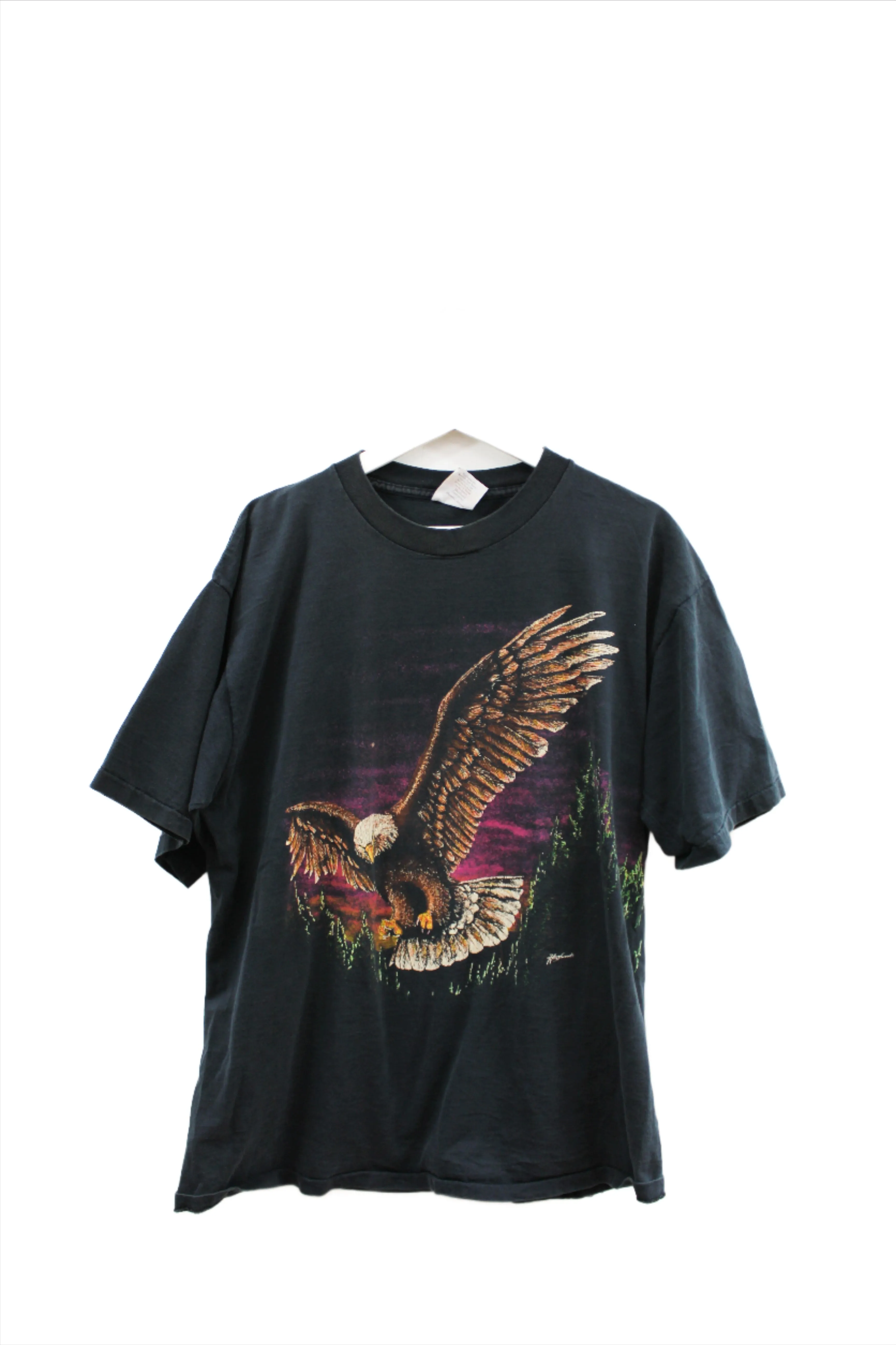 X - Vintage Single Stitch Eagle Flying Over Forest & Sunset Tee sold by HG Vintage