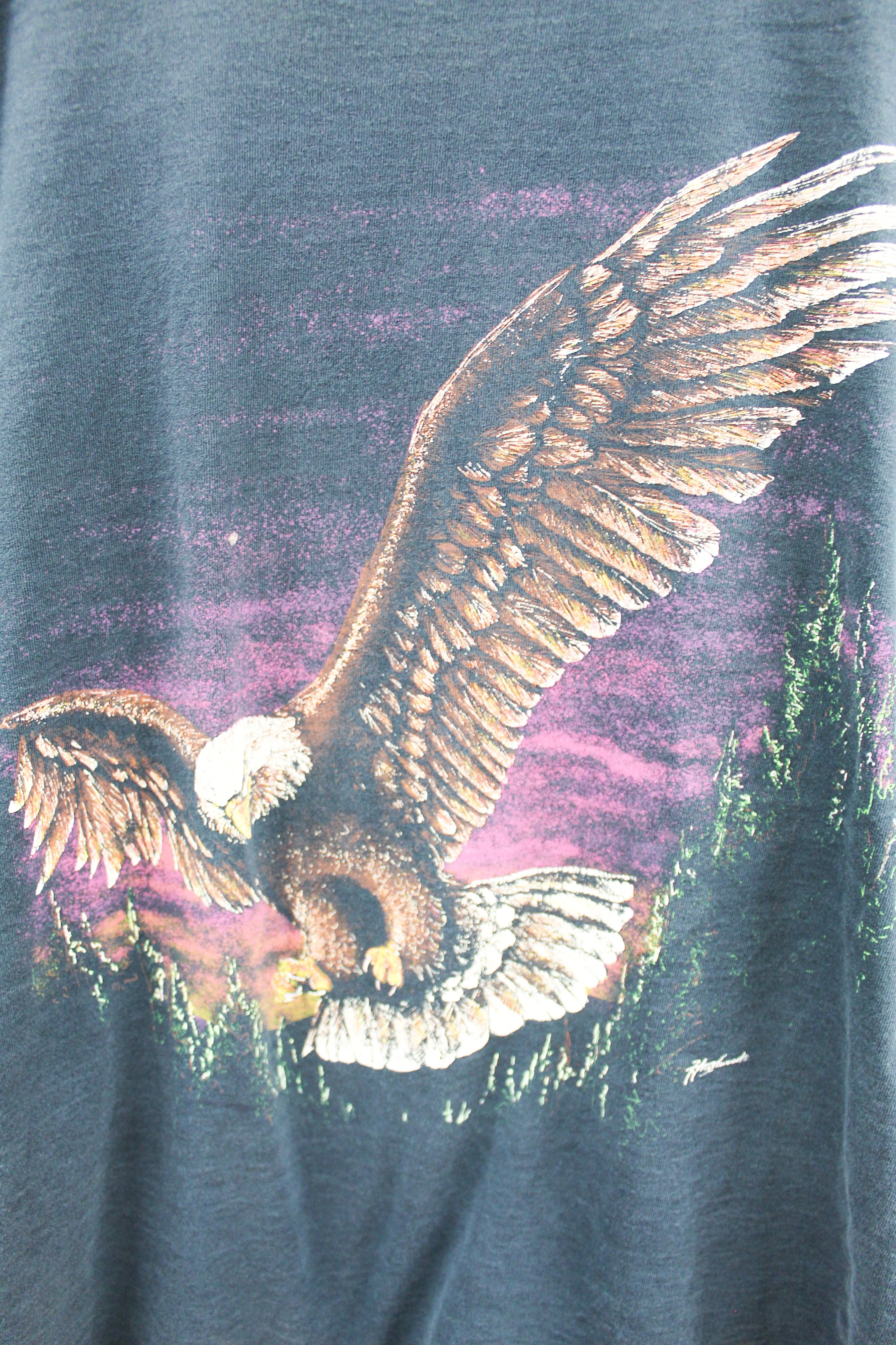 X - Vintage Single Stitch Eagle Flying Over Forest & Sunset Tee sold by HG Vintage product image thumbnail 2