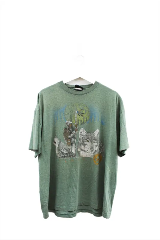 X - Vintage Single Stitch Alaska Wolf & Man Graphic Tee sold by HG Vintage