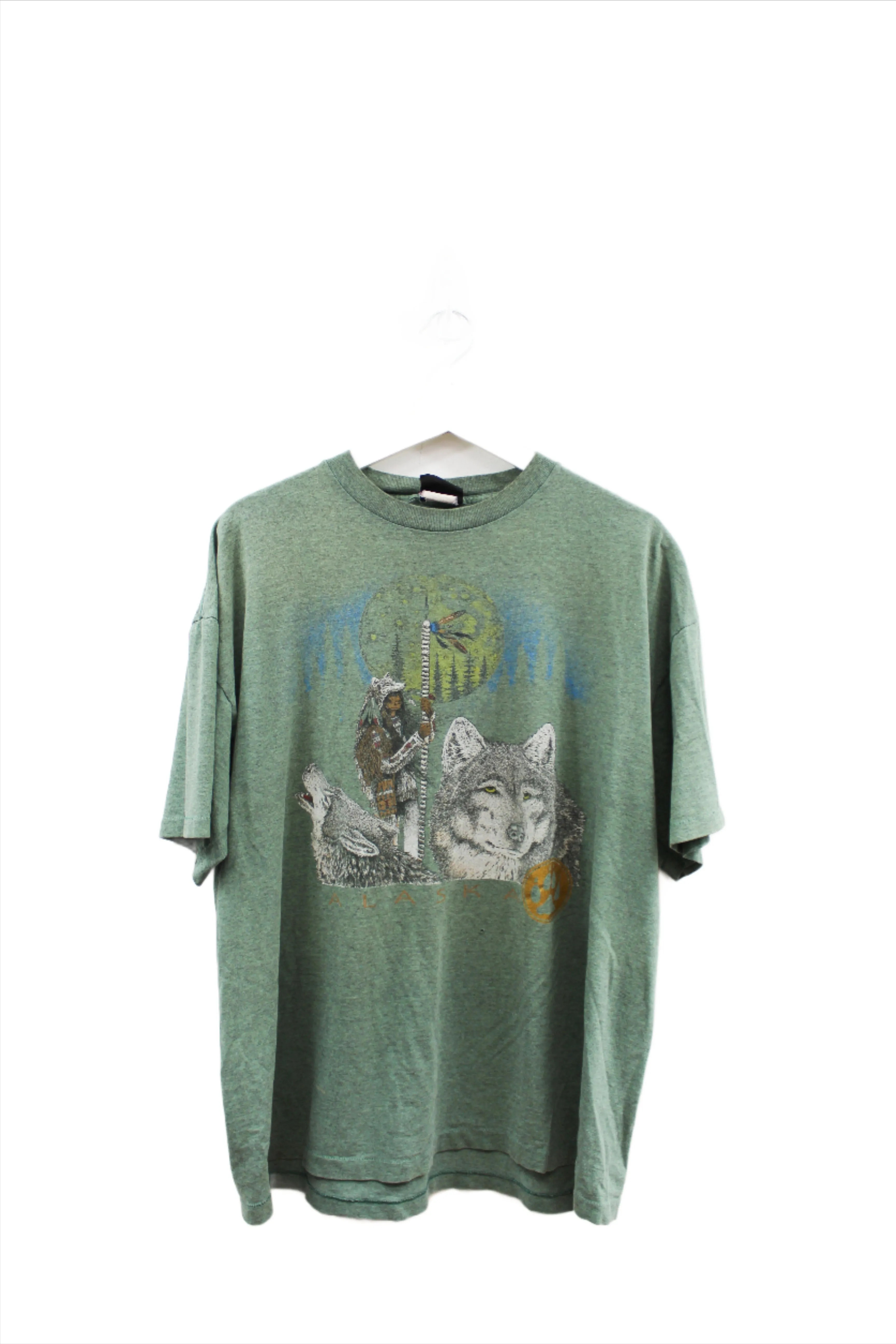 X - Vintage Single Stitch Alaska Wolf & Man Graphic Tee sold by HG Vintage