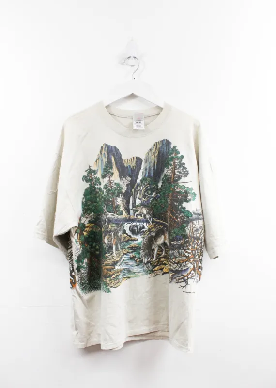 Vintage Wolves In Forest & River Graphic Tee sold by HG Vintage