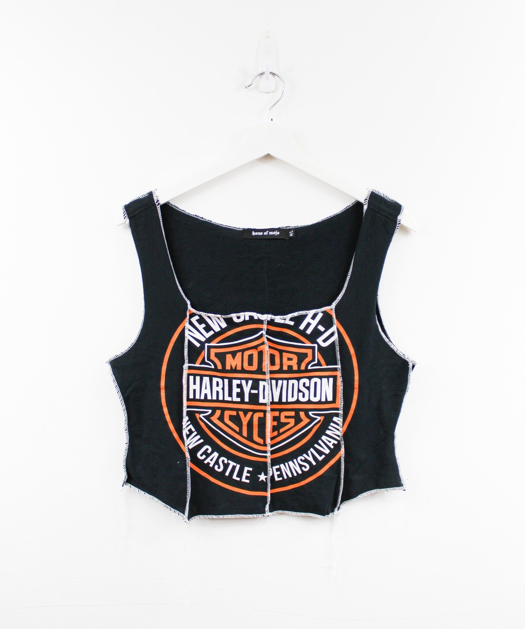 Haus Of Mojo Reworked Vintage Harley Davidson New Castle PA Double Stitch Crop Top sold by HG Vintage