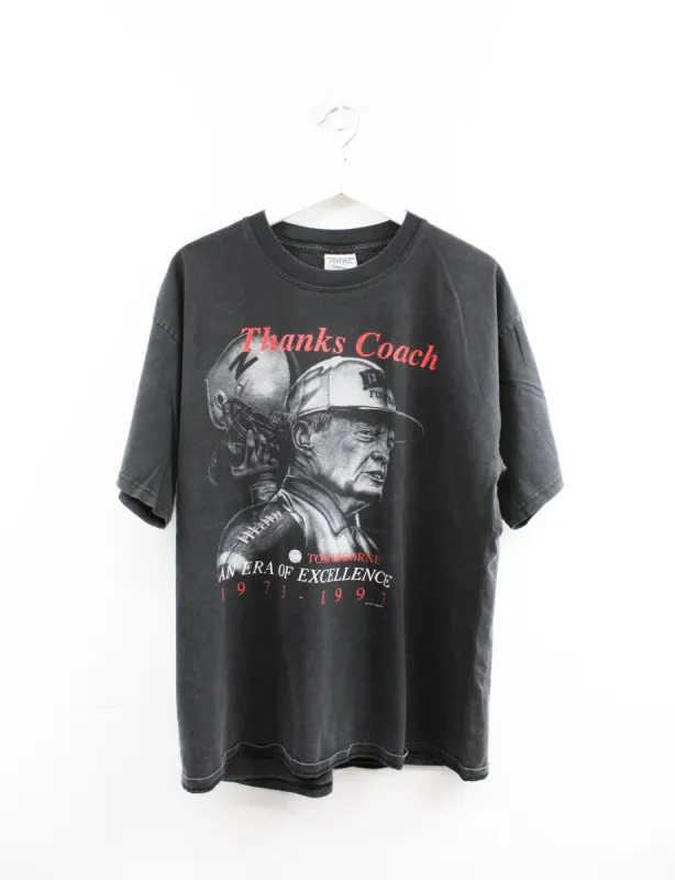 Vintage 97' University Of Nebraska Football Tom Osborne Tee sold by HG Vintage