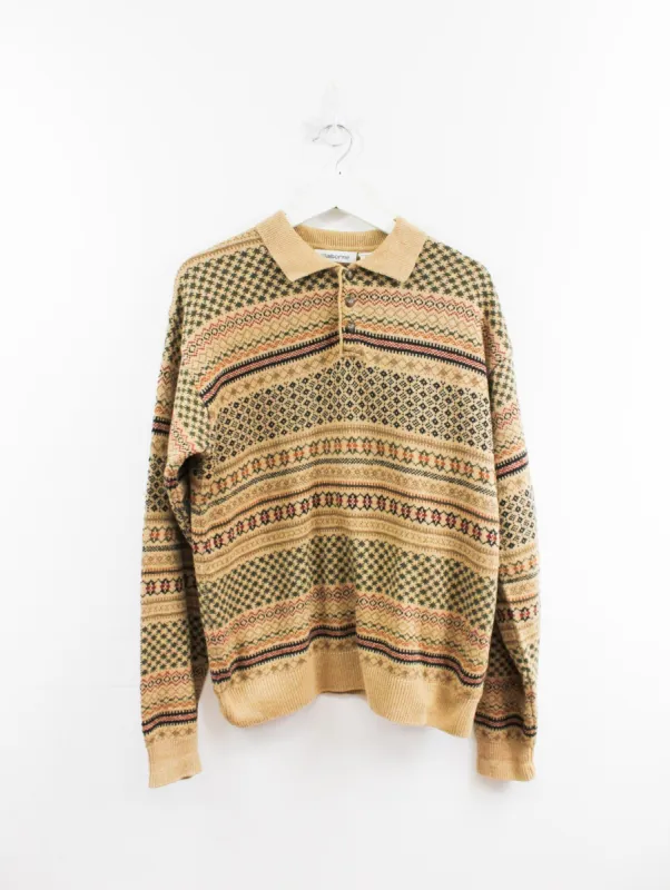 Vintage Mix Pattern Button Polo Knit Sweater sold by HG Vintage