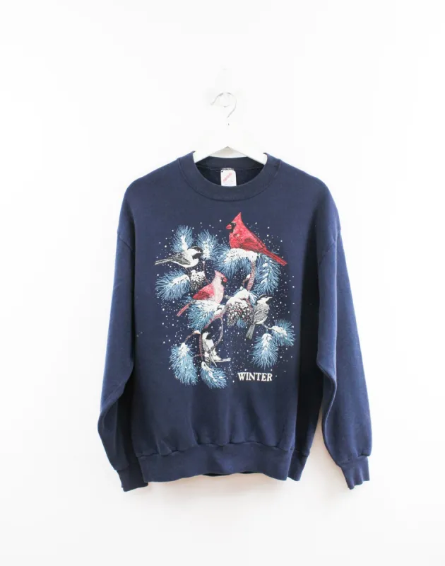 Vintage Winter Cardinals On Tree Crewneck sold by HG Vintage