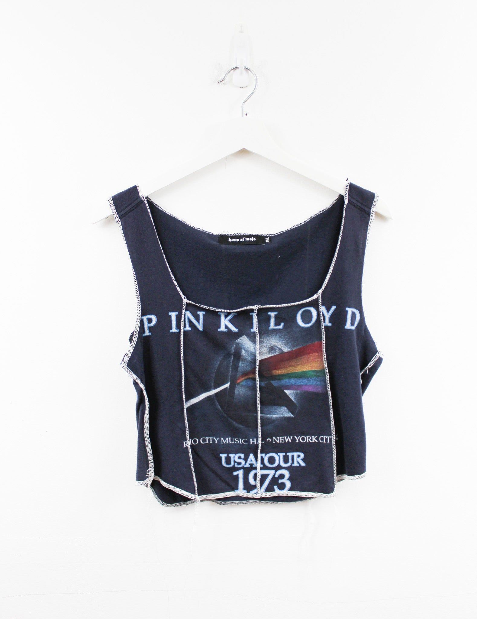 Haus Of Mojo Reworked Vintage Pink Floyd 1973 Tour Double Stitch Crop Top sold by HG Vintage