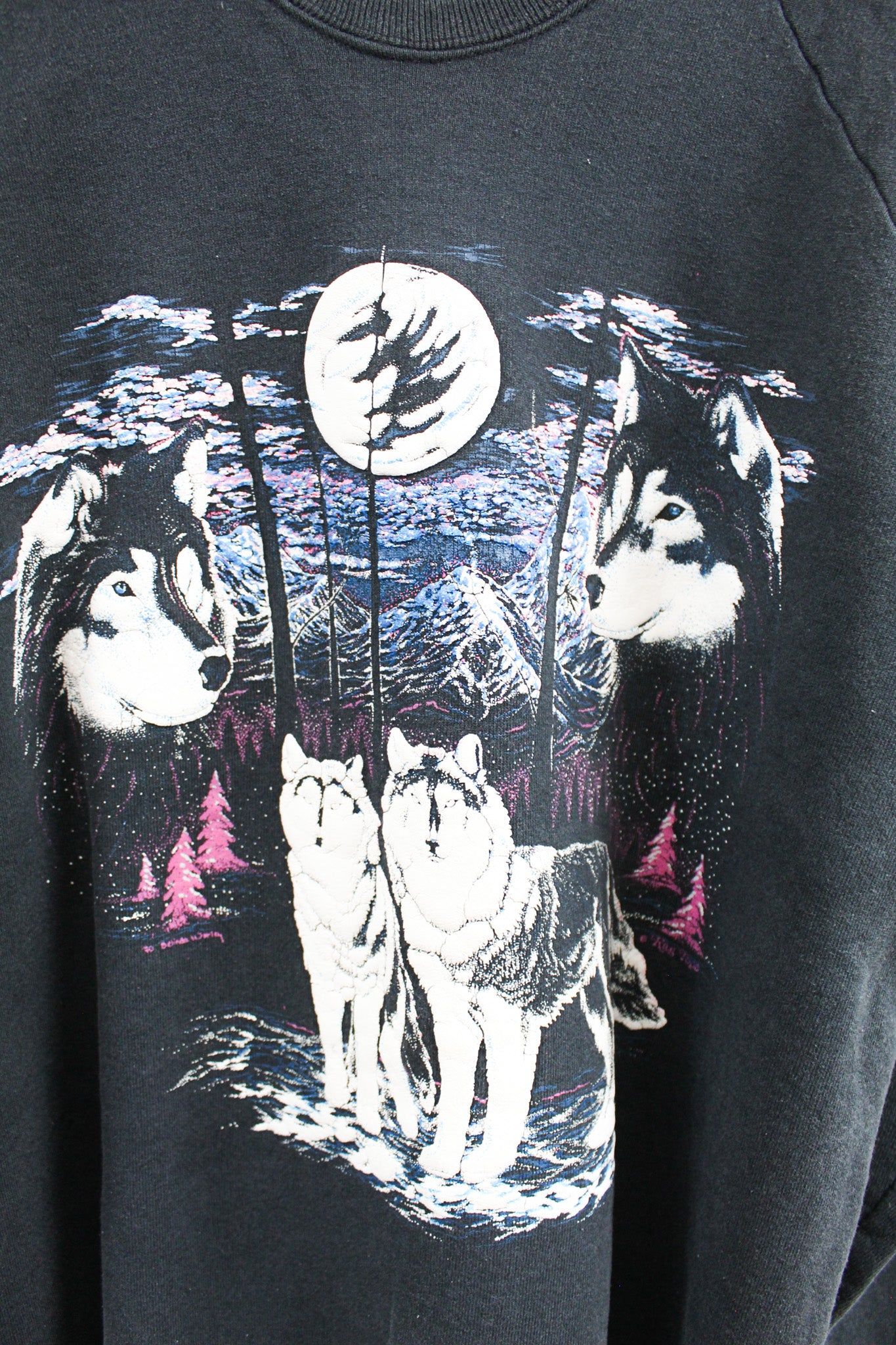 Vintage 90s Fruit Of The Loom Wolves & Mountain Puff Print Crewneck sold by HG Vintage product image thumbnail 2