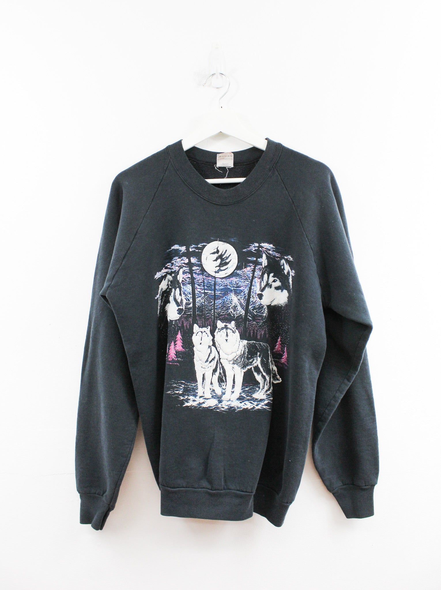 Vintage 90s Fruit Of The Loom Wolves & Mountain Puff Print Crewneck sold by HG Vintage
