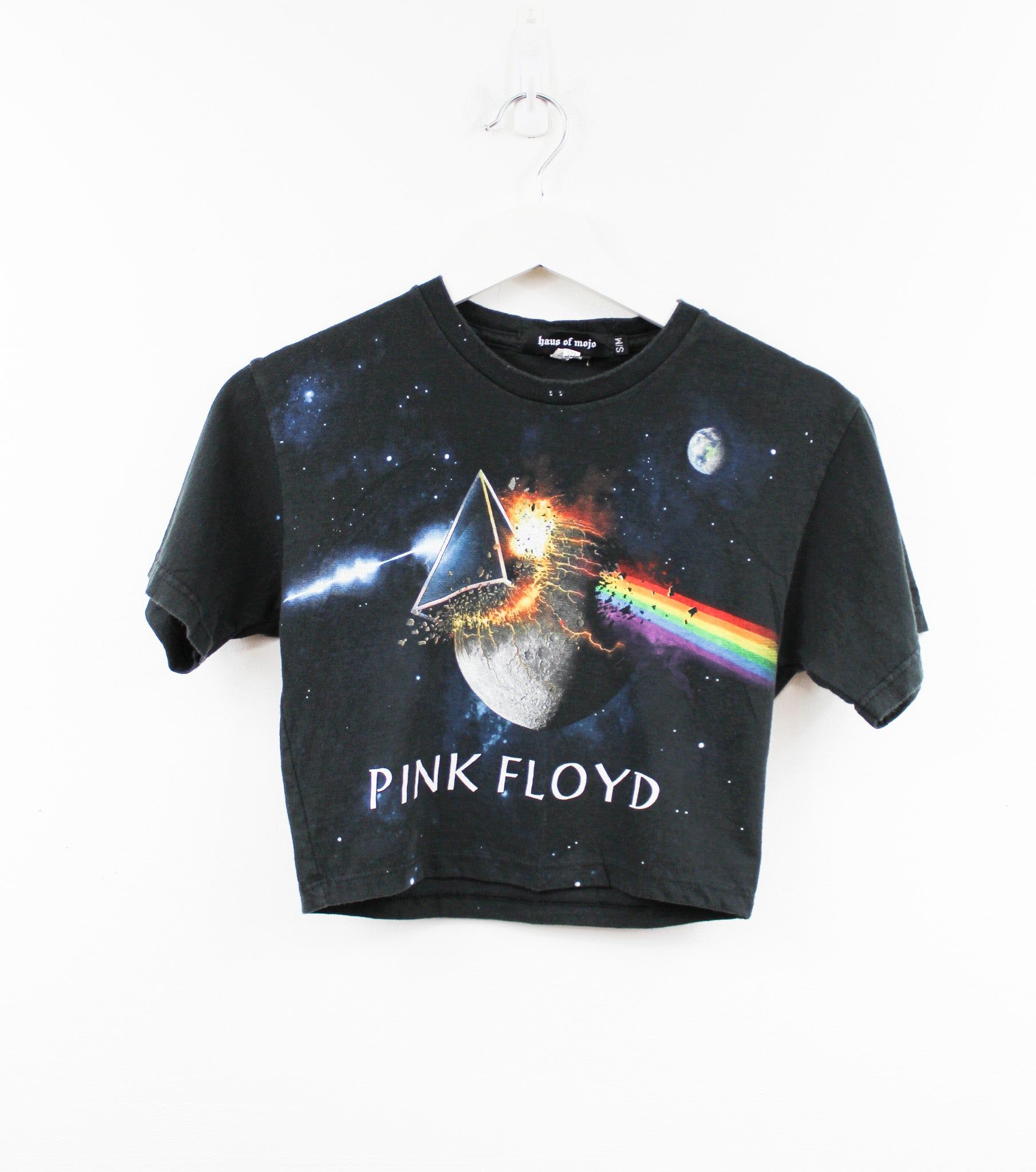 Haus Of Mojo Vintage Reworked Pink Floyd Dark Side And Prism Crop Baby Tee sold by HG Vintage