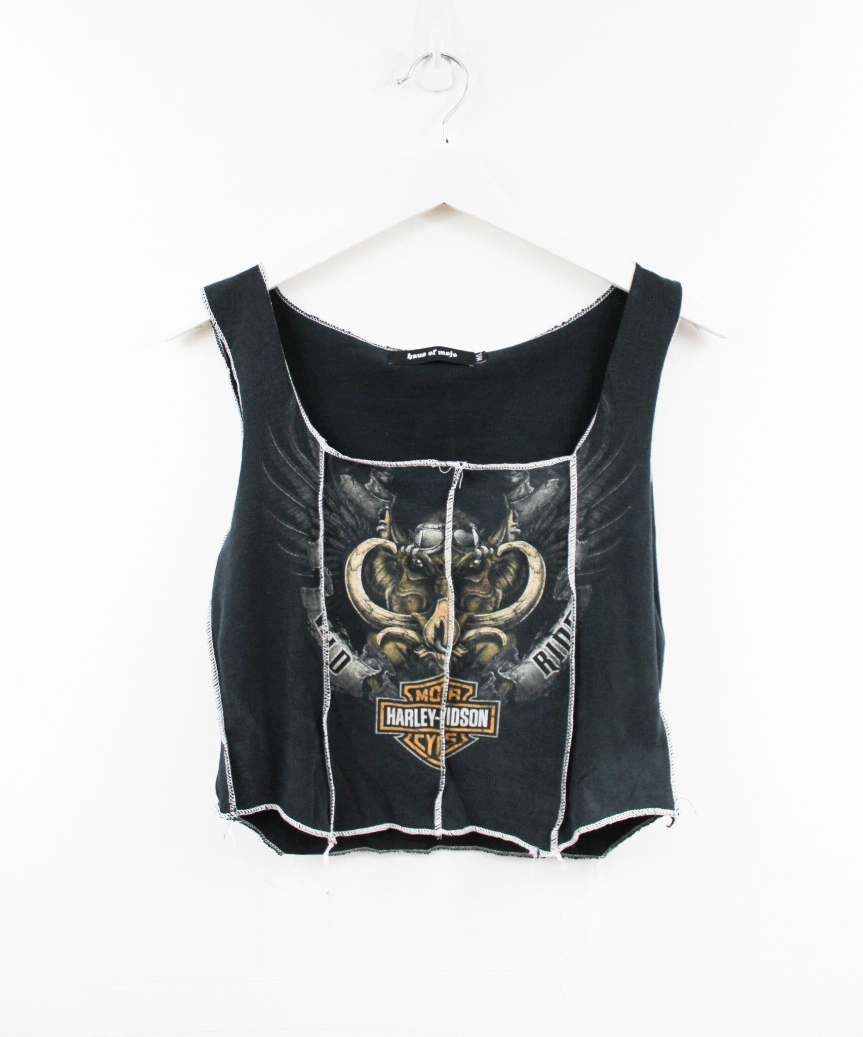 Haus Of Mojo Reworked Vintage Harley Davidson Flying Hog Beaumont Texas Double Stitch Crop Top sold by HG Vintage