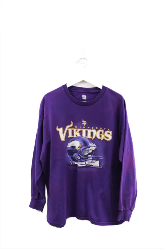 X - NFL Minnesota Vikings Helmet & Script Long Sleeve Tee sold by HG Vintage
