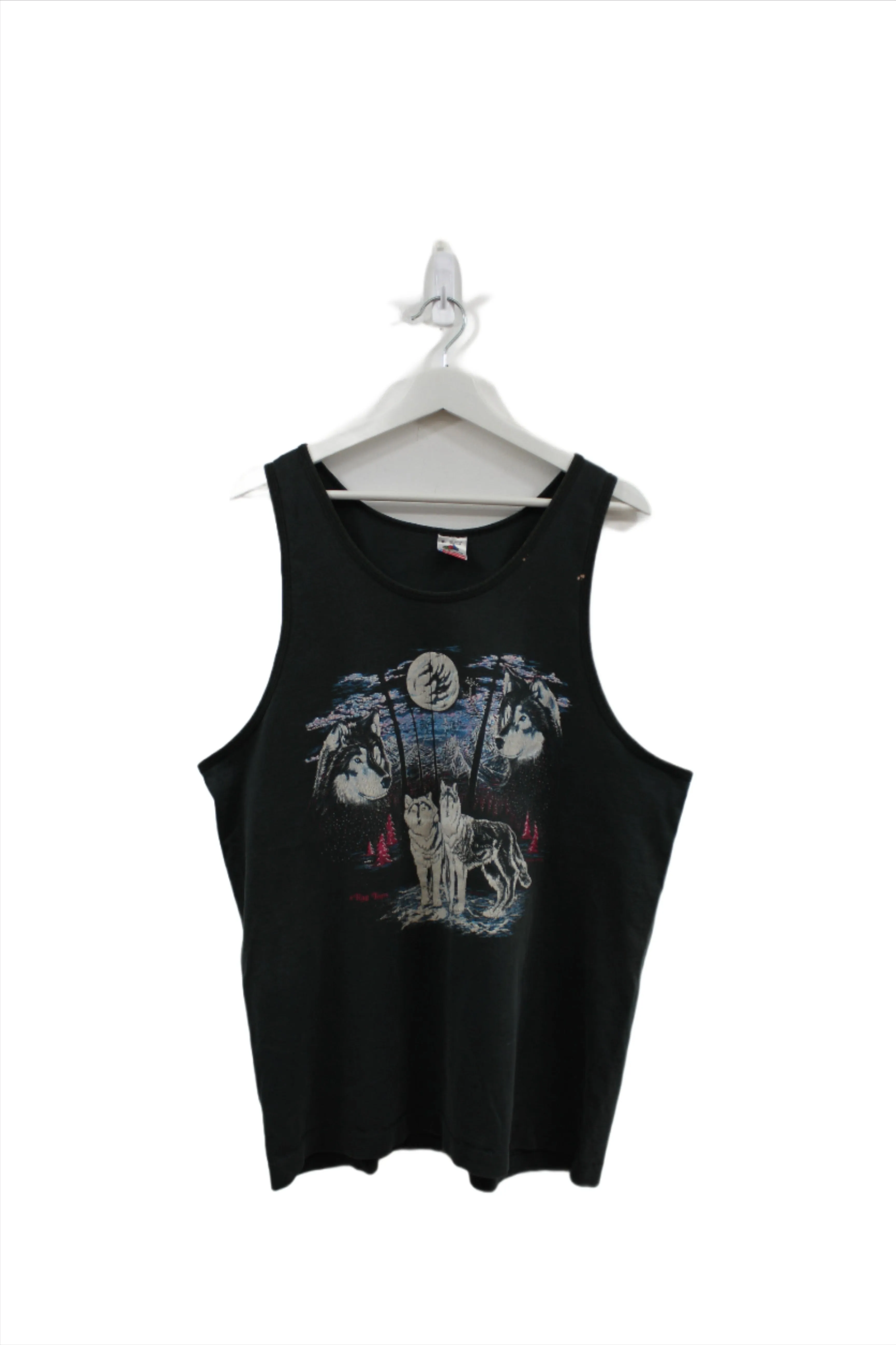 X - Vintage 90's Wolves & Moon In Forest Tank Top sold by HG Vintage