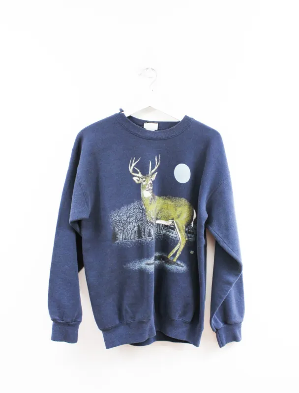 White Tail Deer & Moon Crewneck sold by HG Vintage