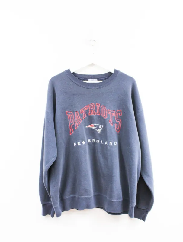 NFL New England Patriots Script & Logo Embroidered Crewneck sold by HG Vintage