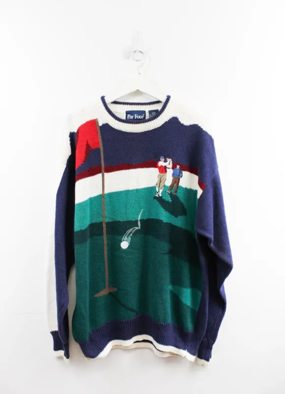 Vintage Golfer & Caddy On Green Knit Sweater sold by HG Vintage
