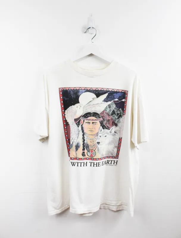One With The Earth Wolf & Owl Picture '92 Tee(Reflection Organic) sold by HG Vintage