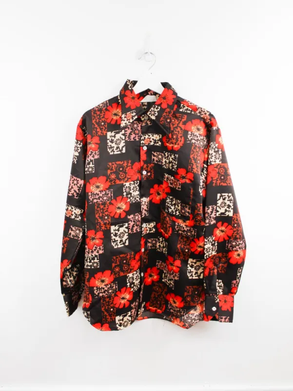 Flowers & Squares Pattern 70s Printed Button Up Shirts sold by HG Vintage