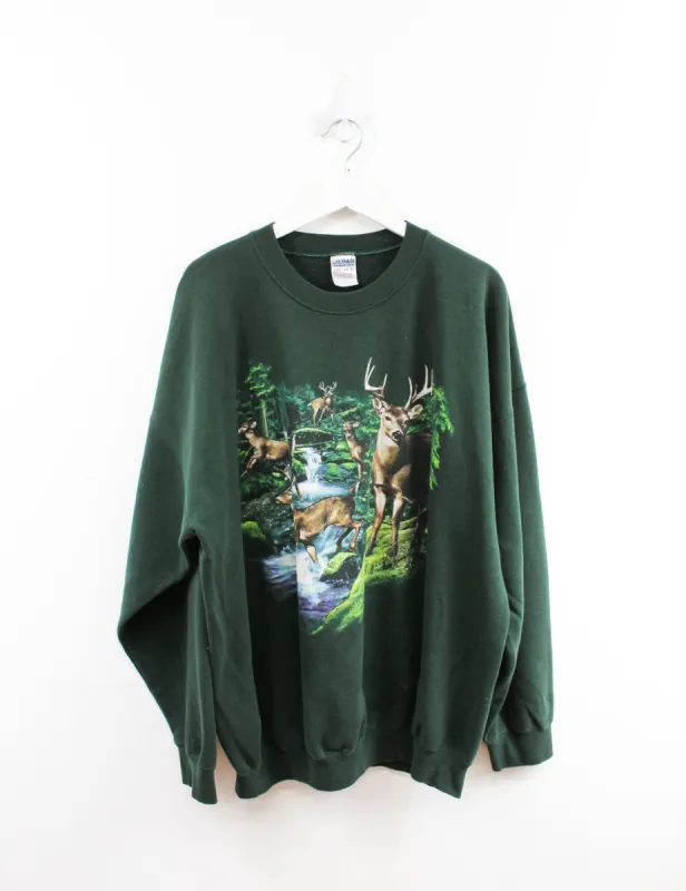 Vintage Deers In Forest Crewneck sold by HG Vintage