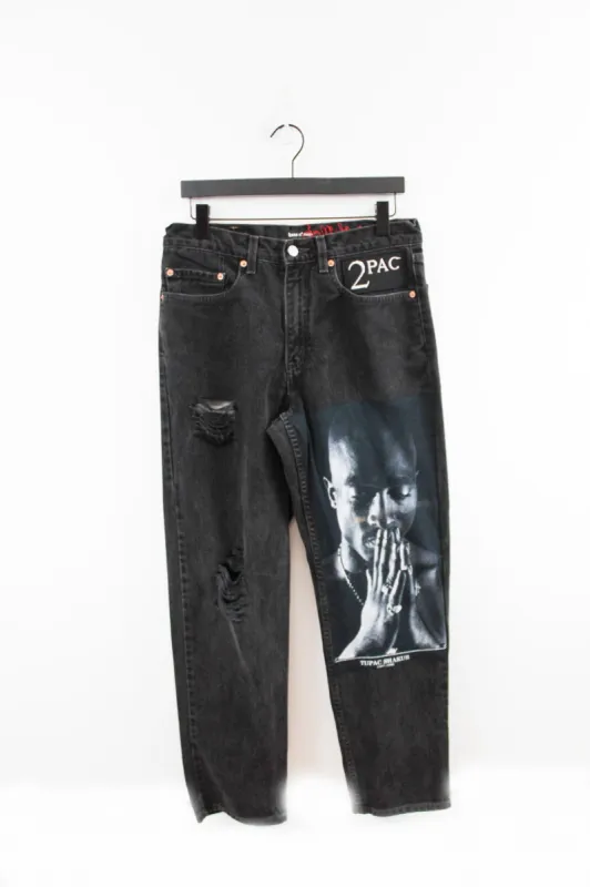 Haus Of Mojo Custom Reworked Levi's 550 Denim Tupac sold by HG Vintage