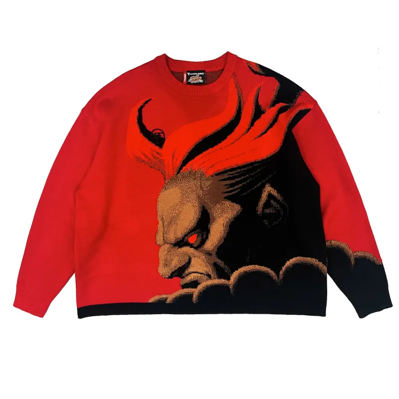 STREET FIGHTER AKUMA CROPPED SWEATER (RED) sold by hypland