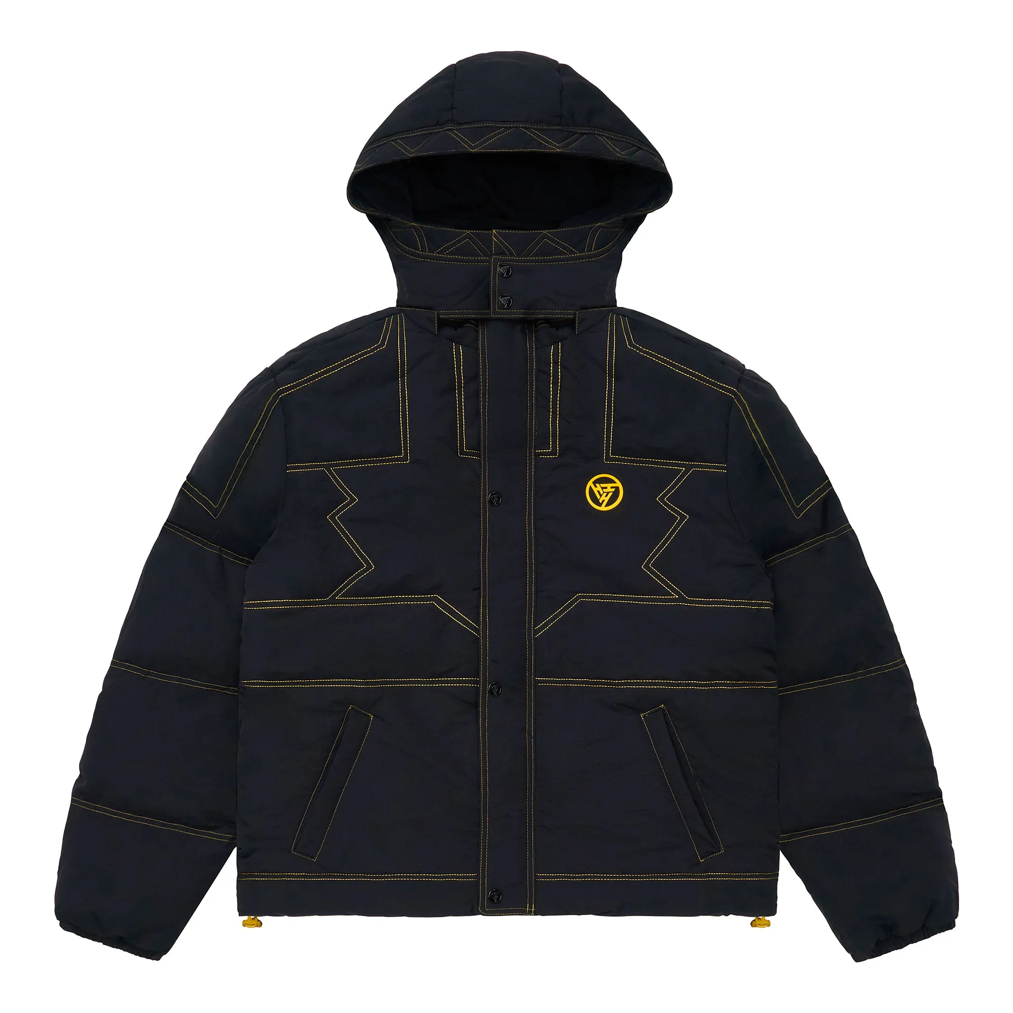 YUGIOH MILLENNIUM PUZZLE PUFFER JACKET (BLACK) sold by hypland