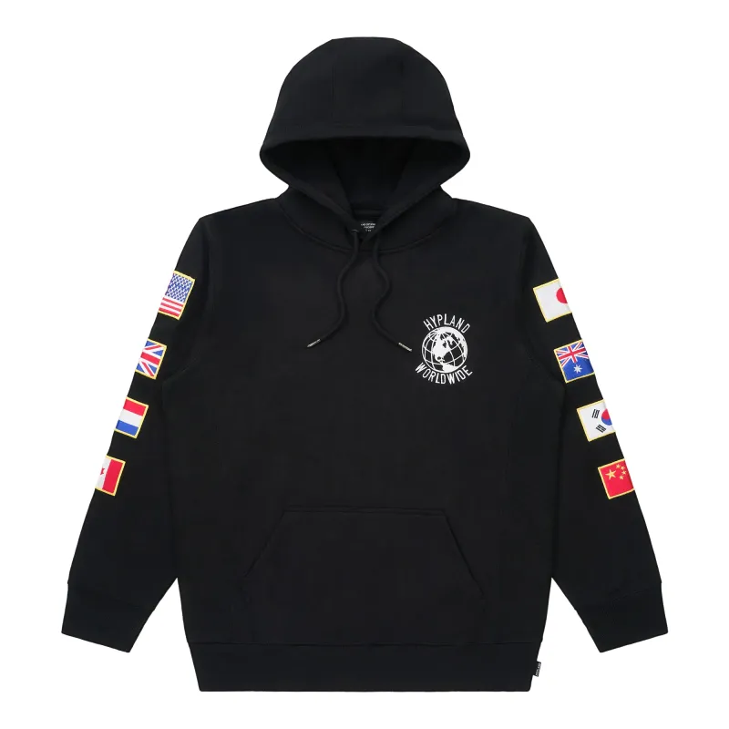 HYPLAND WORLDWIDE FLAG HOODIE (BLACK) sold by hypland