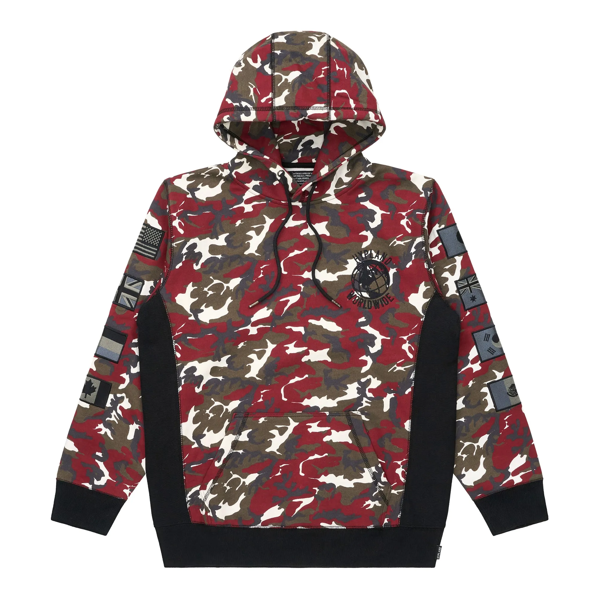 HYPLAND WORLDWIDE CAMO FLAG HOODIE (RED) sold by hypland
