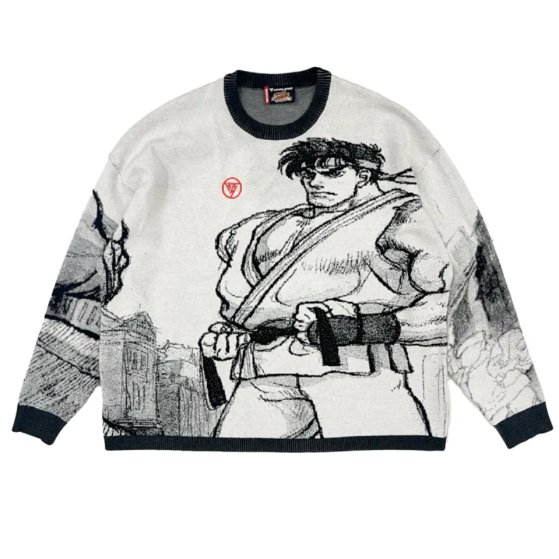 STREET FIGHTER RYU CROPPED SWEATER (WHITE) sold by hypland