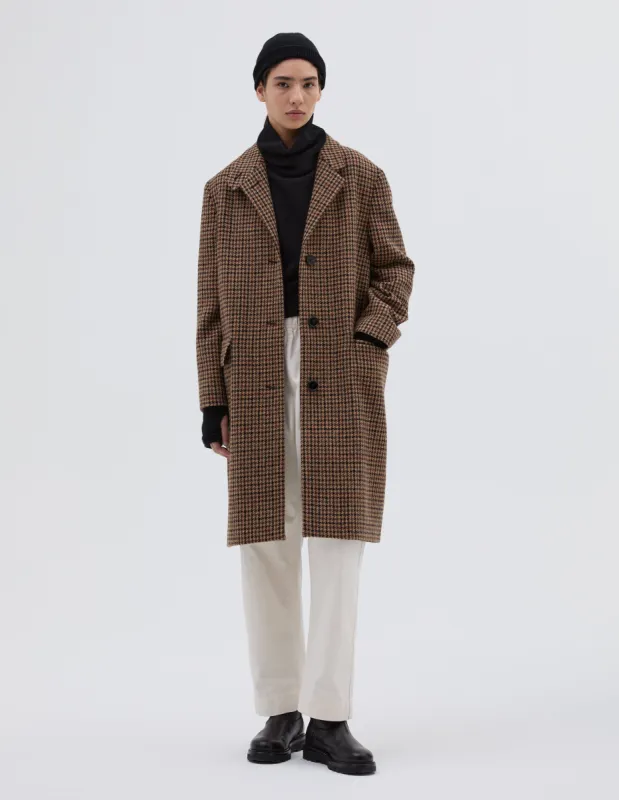 OVERCOAT | HARRIS TWEED HOUNDSTOOTH WOOL | BLACK / TAN / RUST sold by Margaret Howell