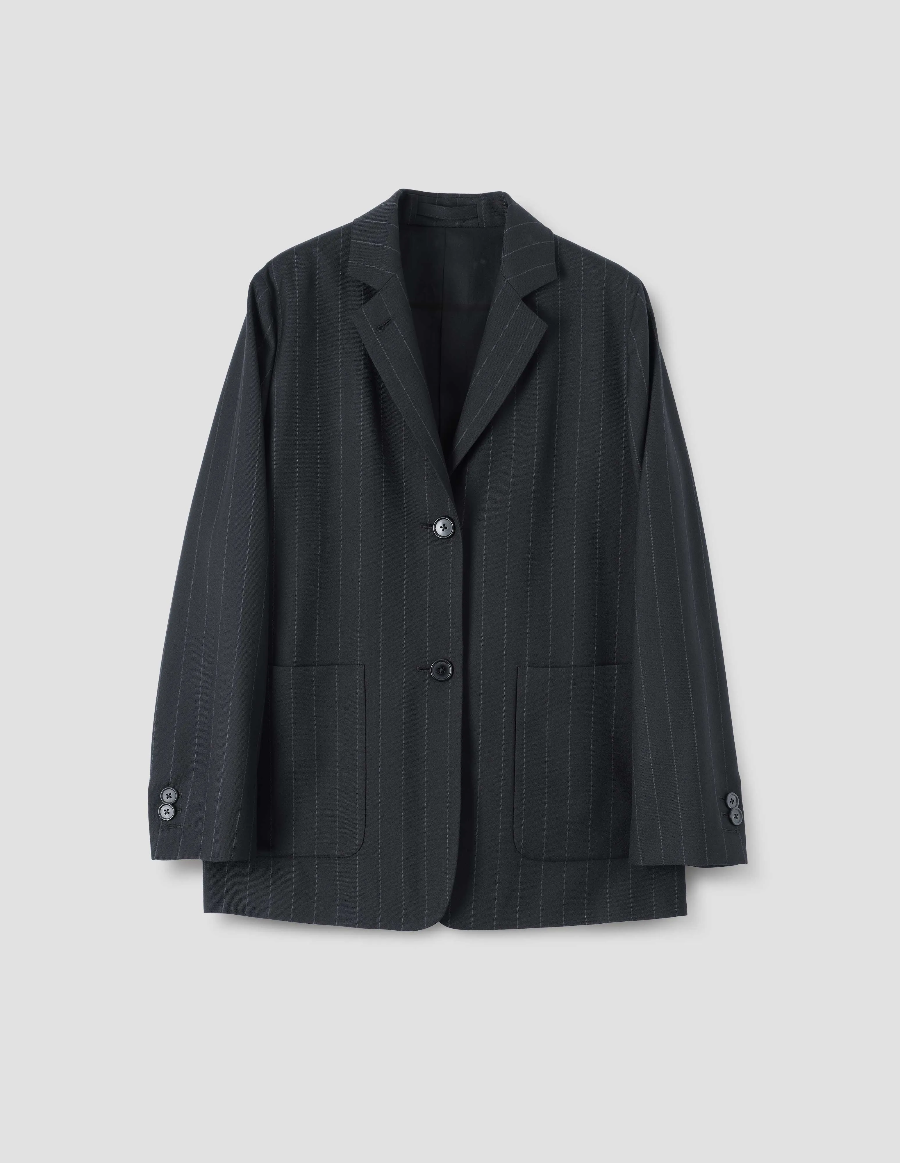 RELAXED BLAZER | PINSTRIPE WOOL TWILL
| BLACK / GREY sold by Margaret Howell product image thumbnail 4