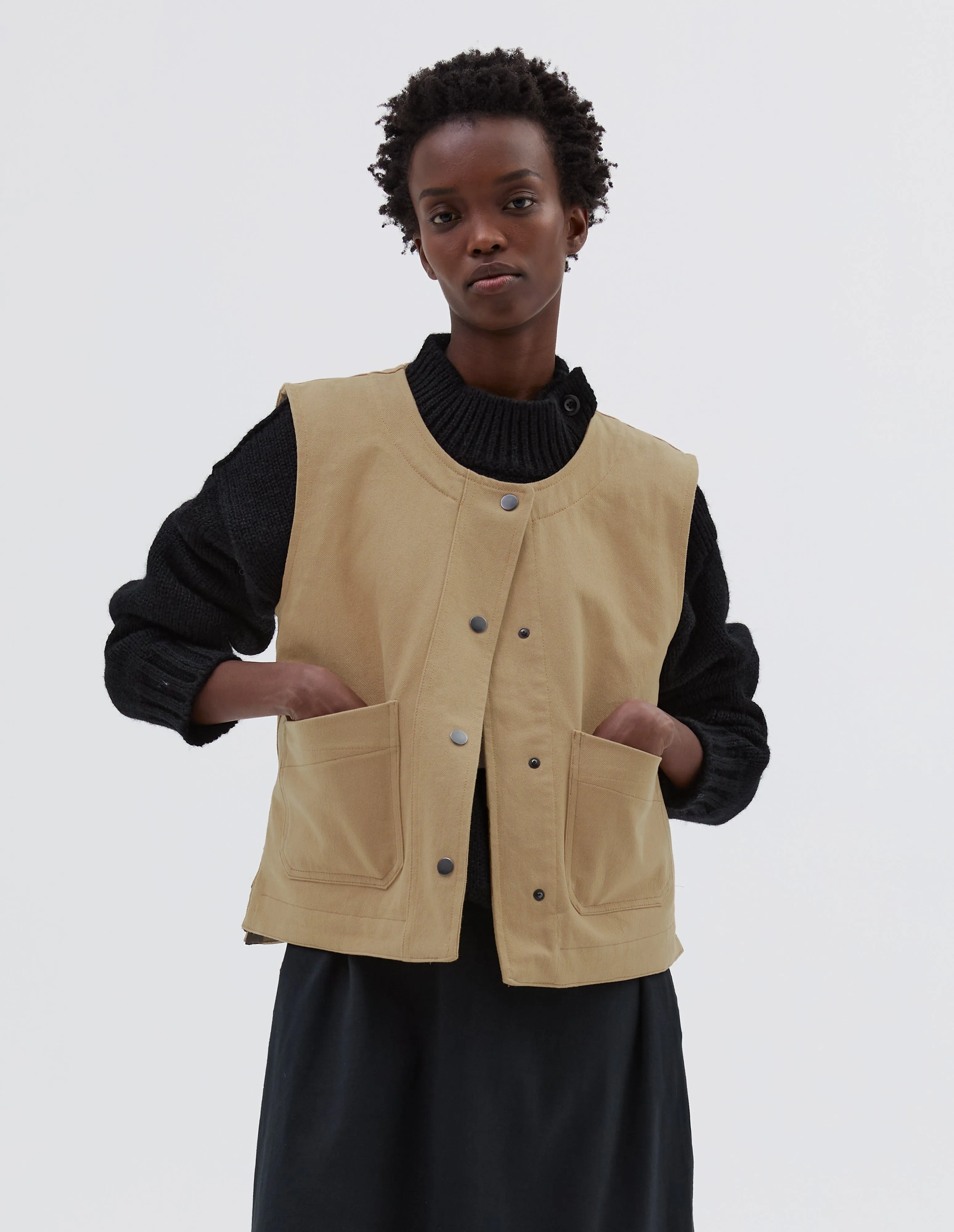 MHL. PATCH POCKET JERKIN | RAISED COTTON DRILL | STONE sold by Margaret Howell product image thumbnail 2