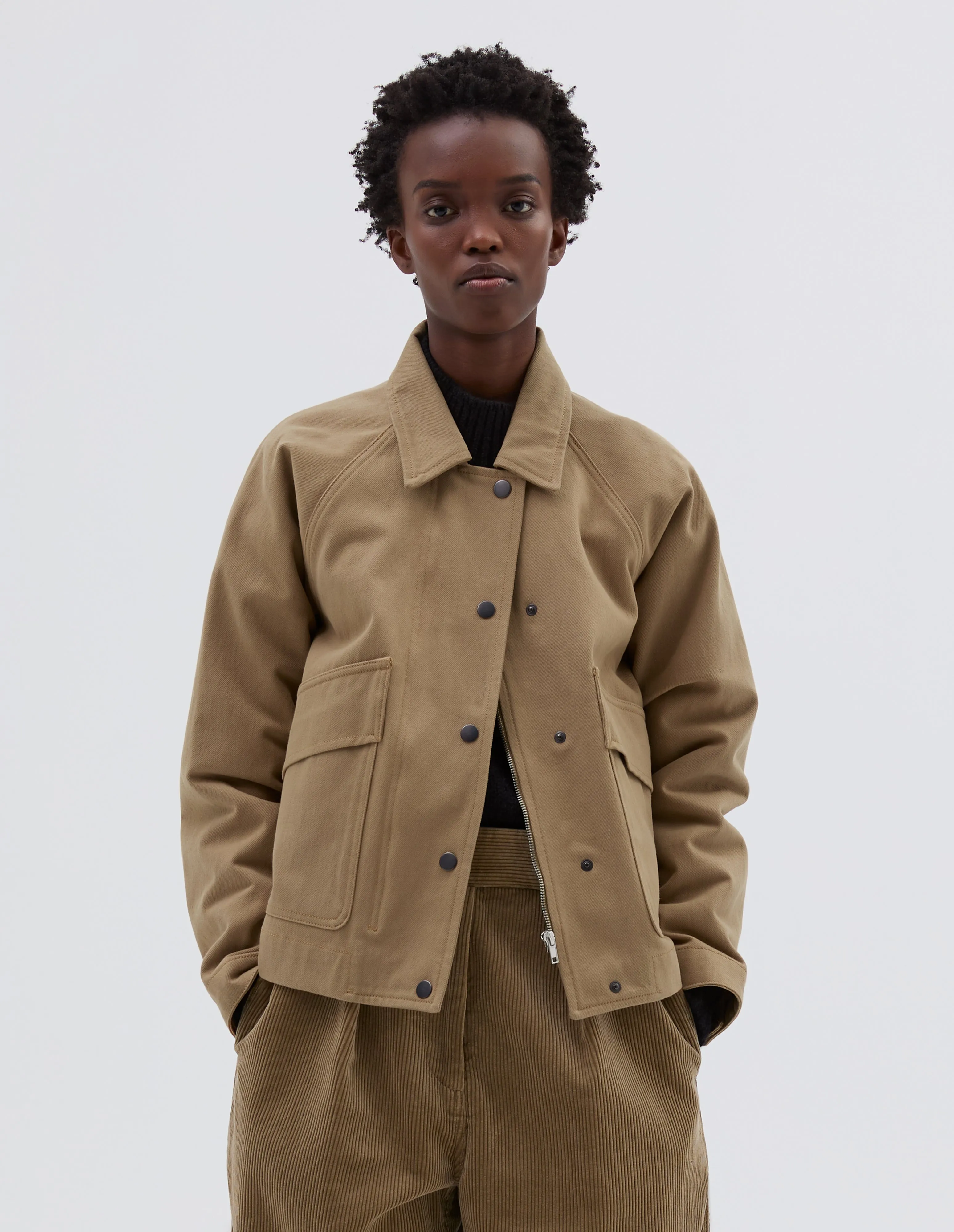 MHL. RAGLAN WORK JACKET | RAISED COTTON DRILL | STONE sold by Margaret Howell