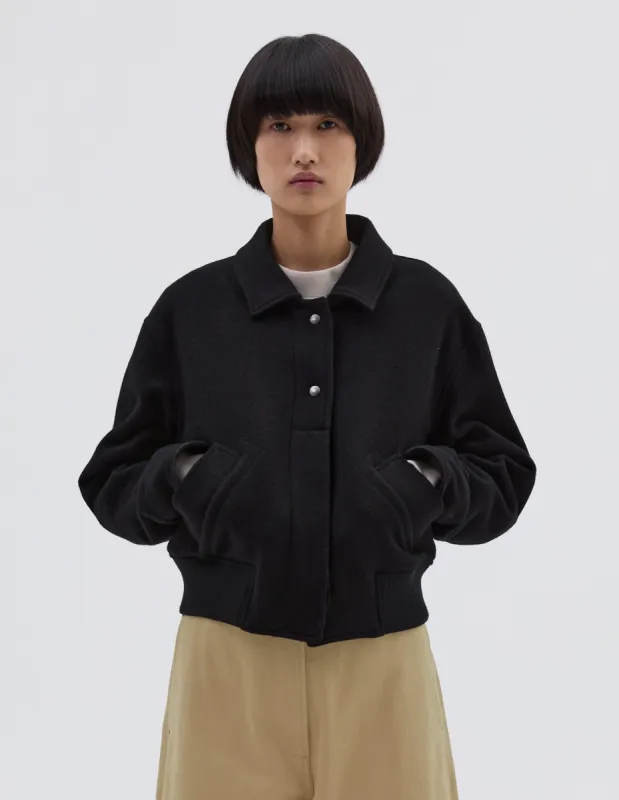 MHL. CROPPED BOMBER JACKET | BOILED WOOL MELTON | BLACK sold by Margaret Howell