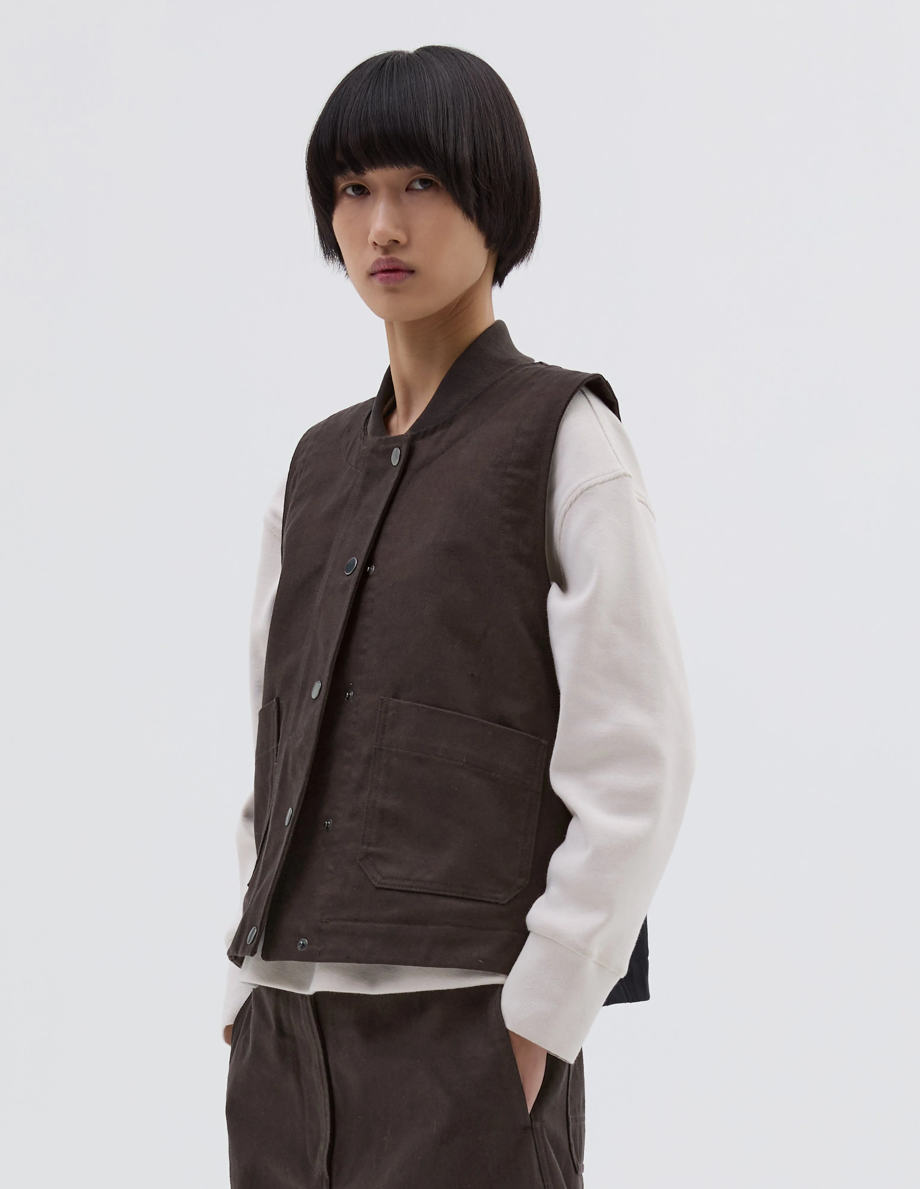 MHL. PATCH POCKET JERKIN | RAISED COTTON DRILL | DARK BROWN sold by Margaret Howell product image thumbnail 2