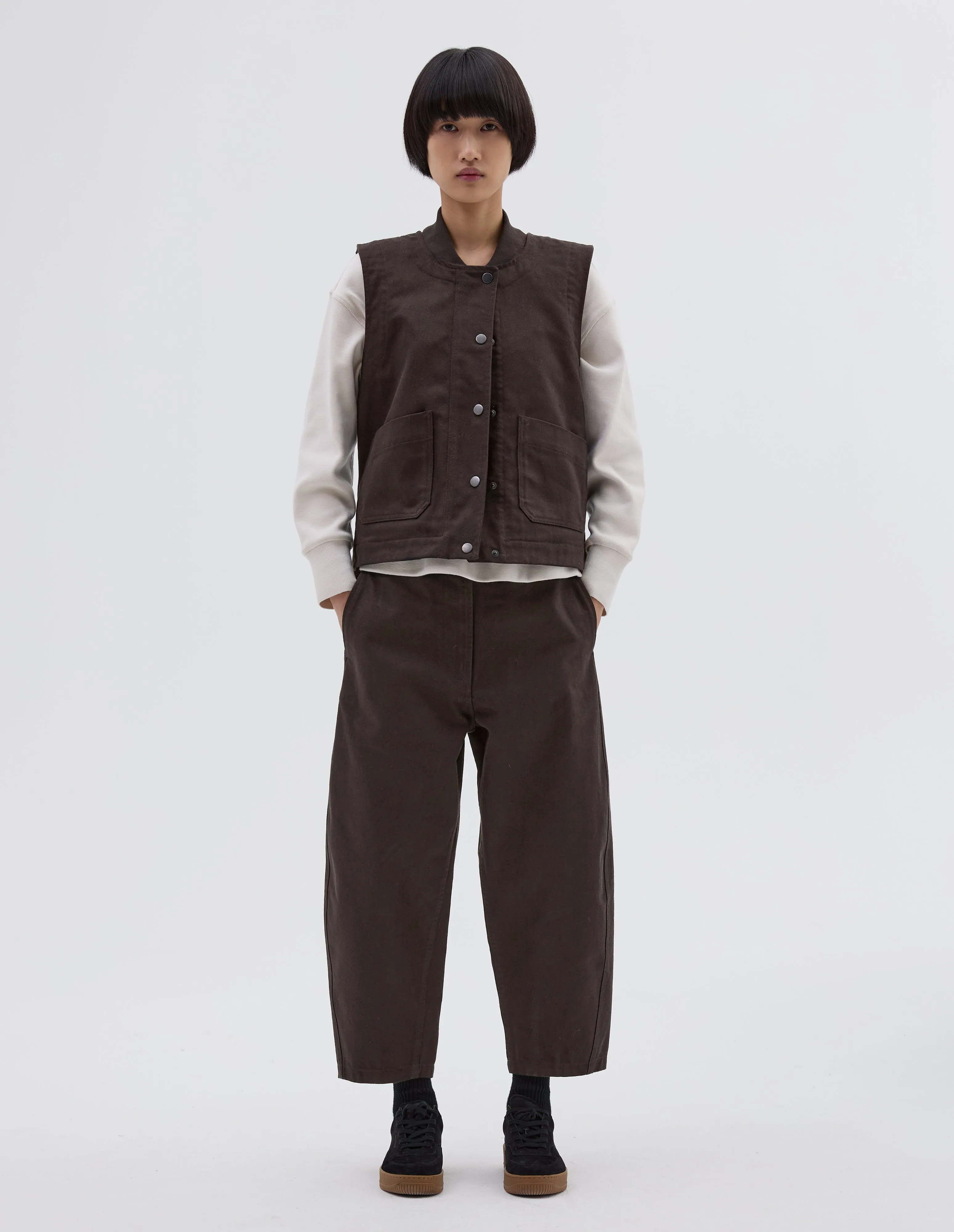 MHL. PATCH POCKET JERKIN | RAISED COTTON DRILL | DARK BROWN sold by Margaret Howell product image thumbnail 3