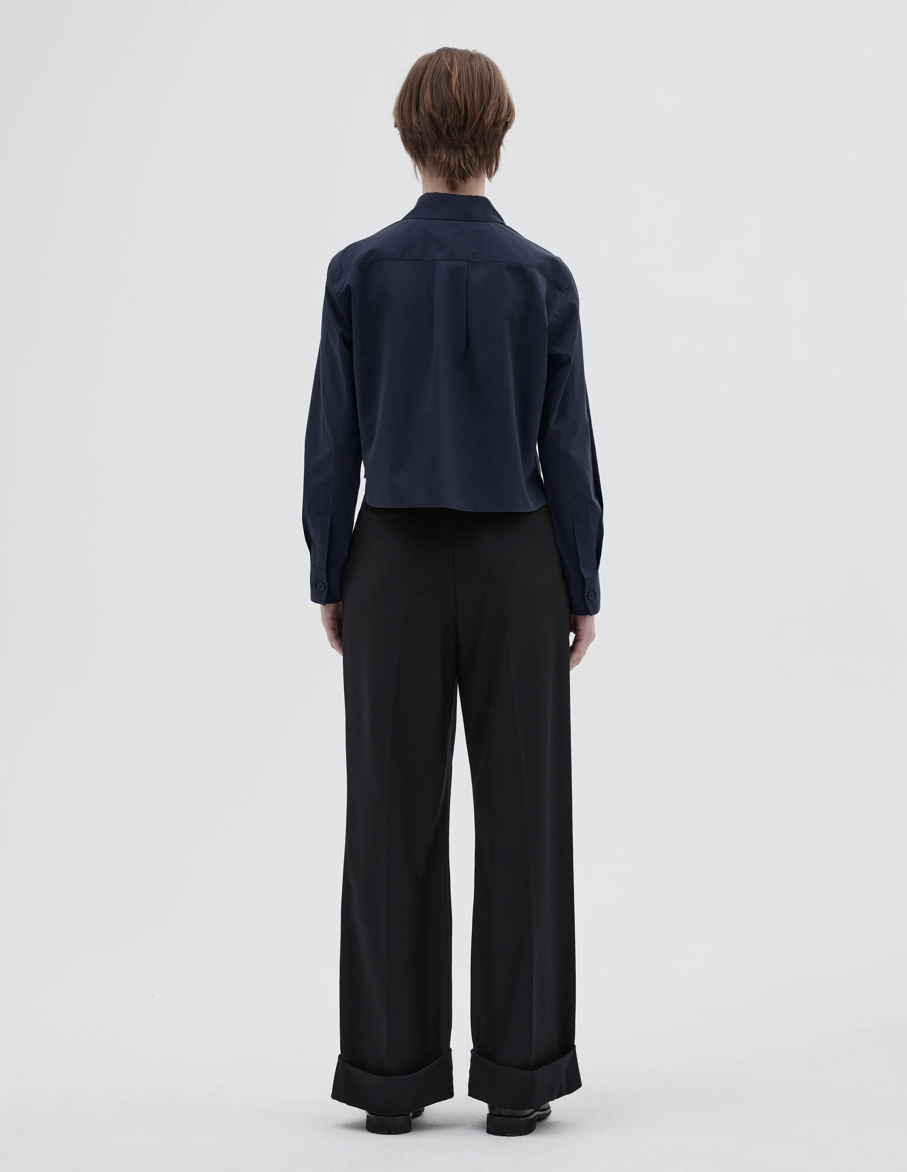 MINI CROPPED SHIRT | SOFT COTTON SILK | DARK NAVY sold by Margaret Howell product image thumbnail 3