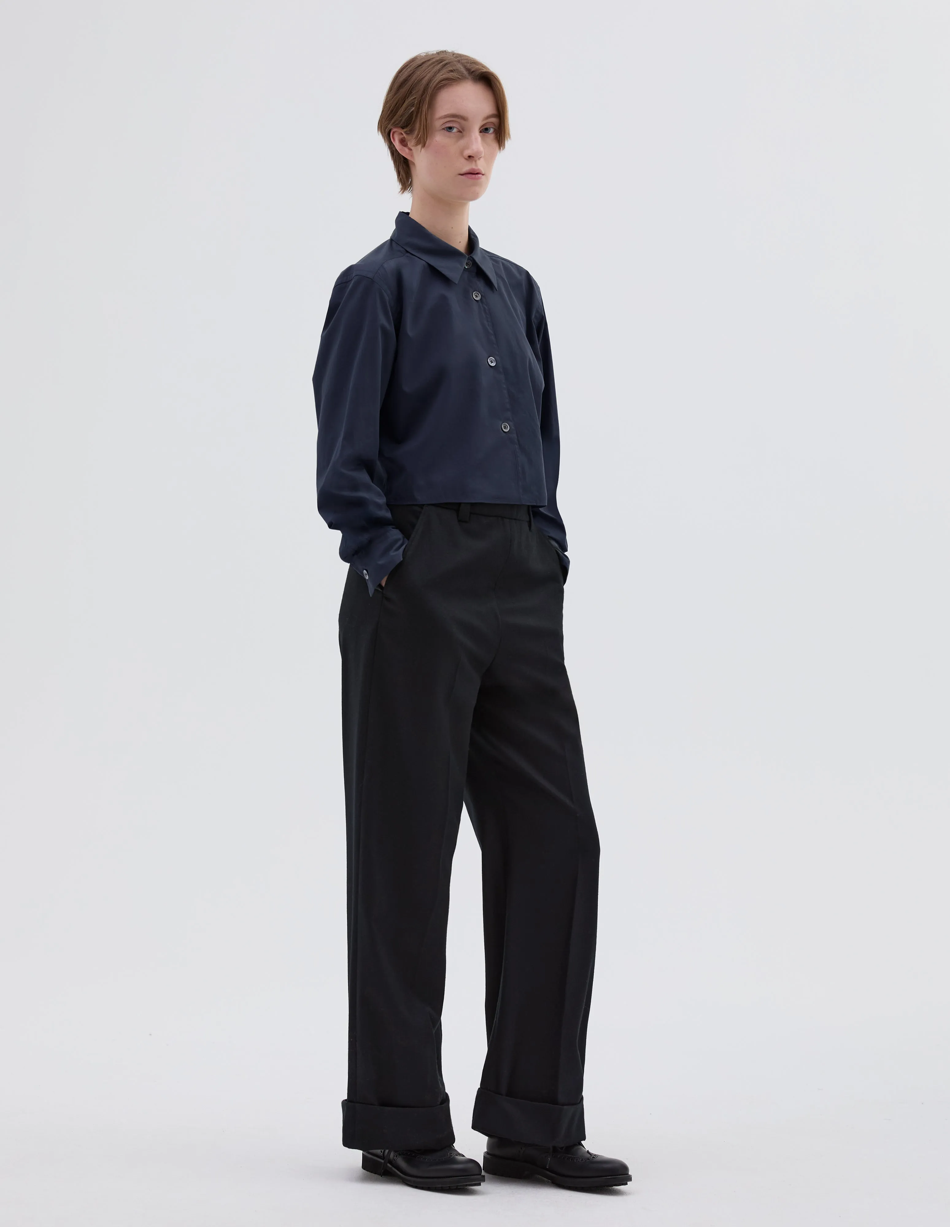 MINI CROPPED SHIRT | SOFT COTTON SILK | DARK NAVY sold by Margaret Howell product image thumbnail 2