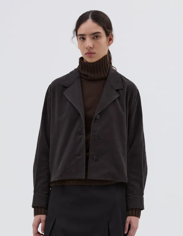 THREE BUTTON JACKET SHIRT | COTTON CASHMERE NEEDLECORD | EBONY sold by Margaret Howell